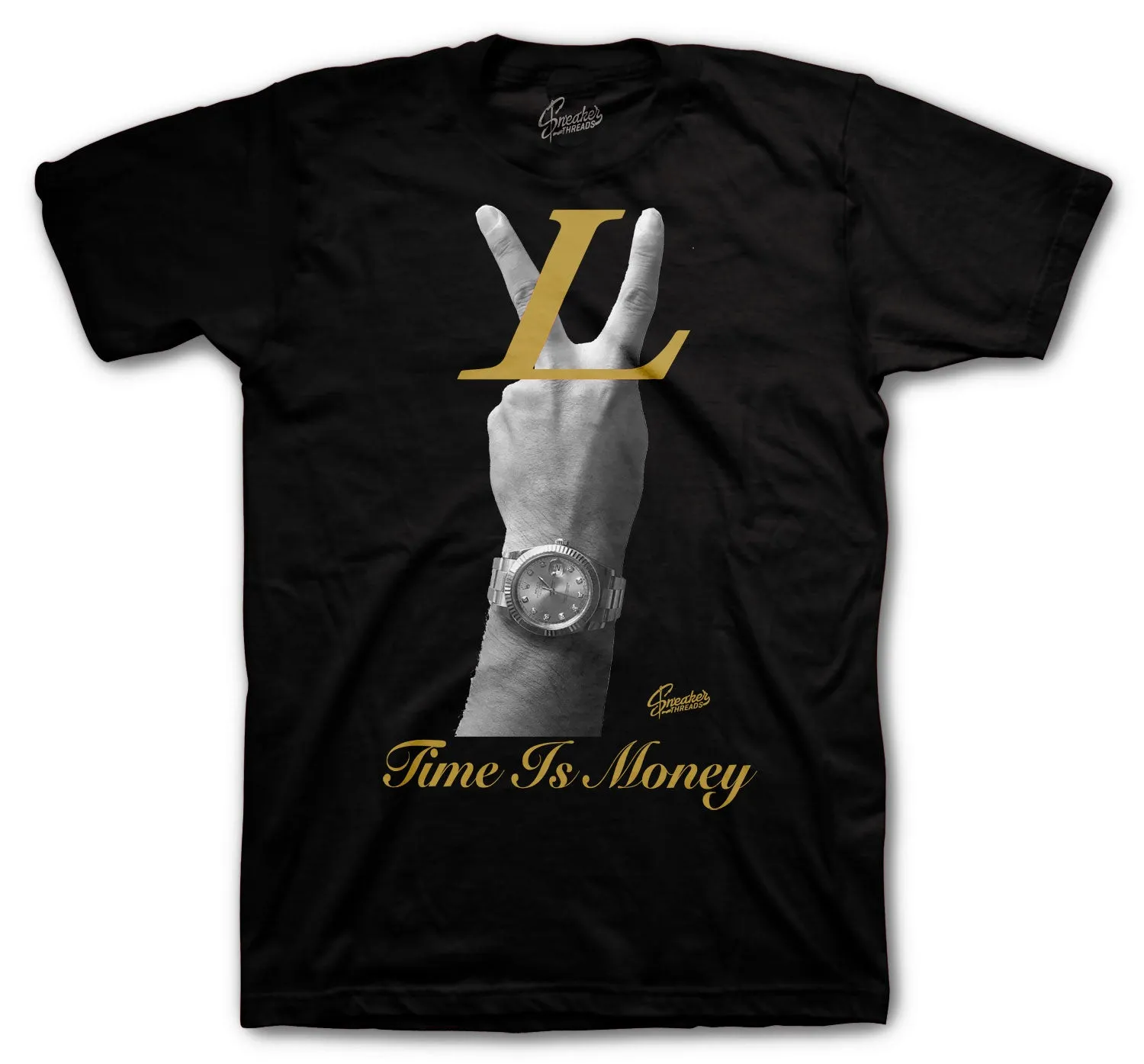 Retro 13 Gold Glitter Shirt - Time Is Money - Black