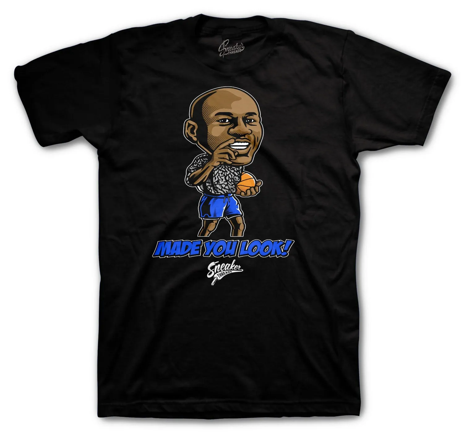 Retro 3 Racer Blue Shirt - Made You Look - Black