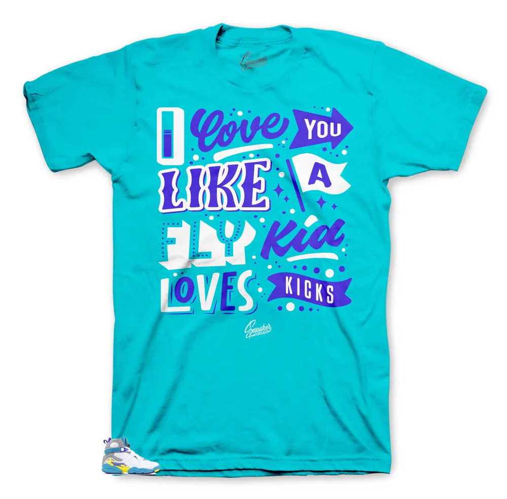 Retro 8 White Aqua Shirt - Love Kicks - Teal