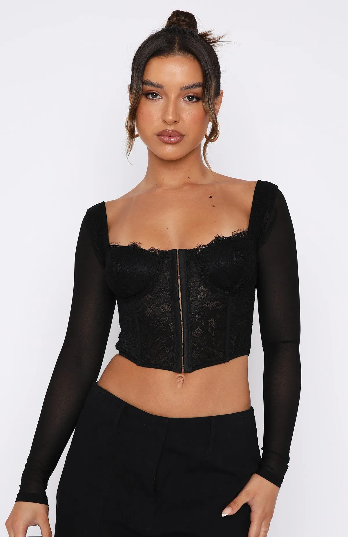 She's Magic Long Sleeve Lace Bustier Black