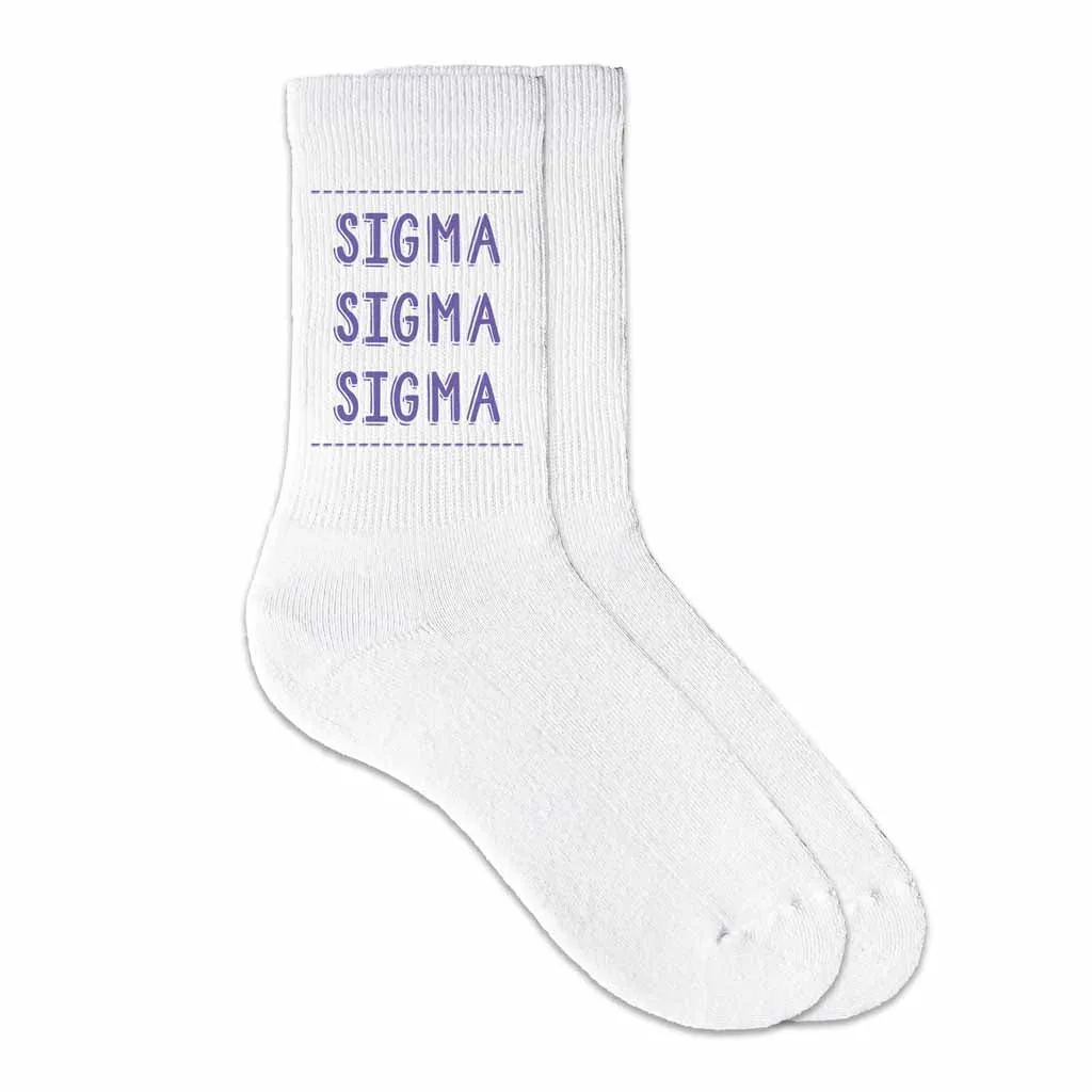 Sigma Sigma Sigma Crew Socks with Sigma Sigma Sigma Name in Sorority Colors