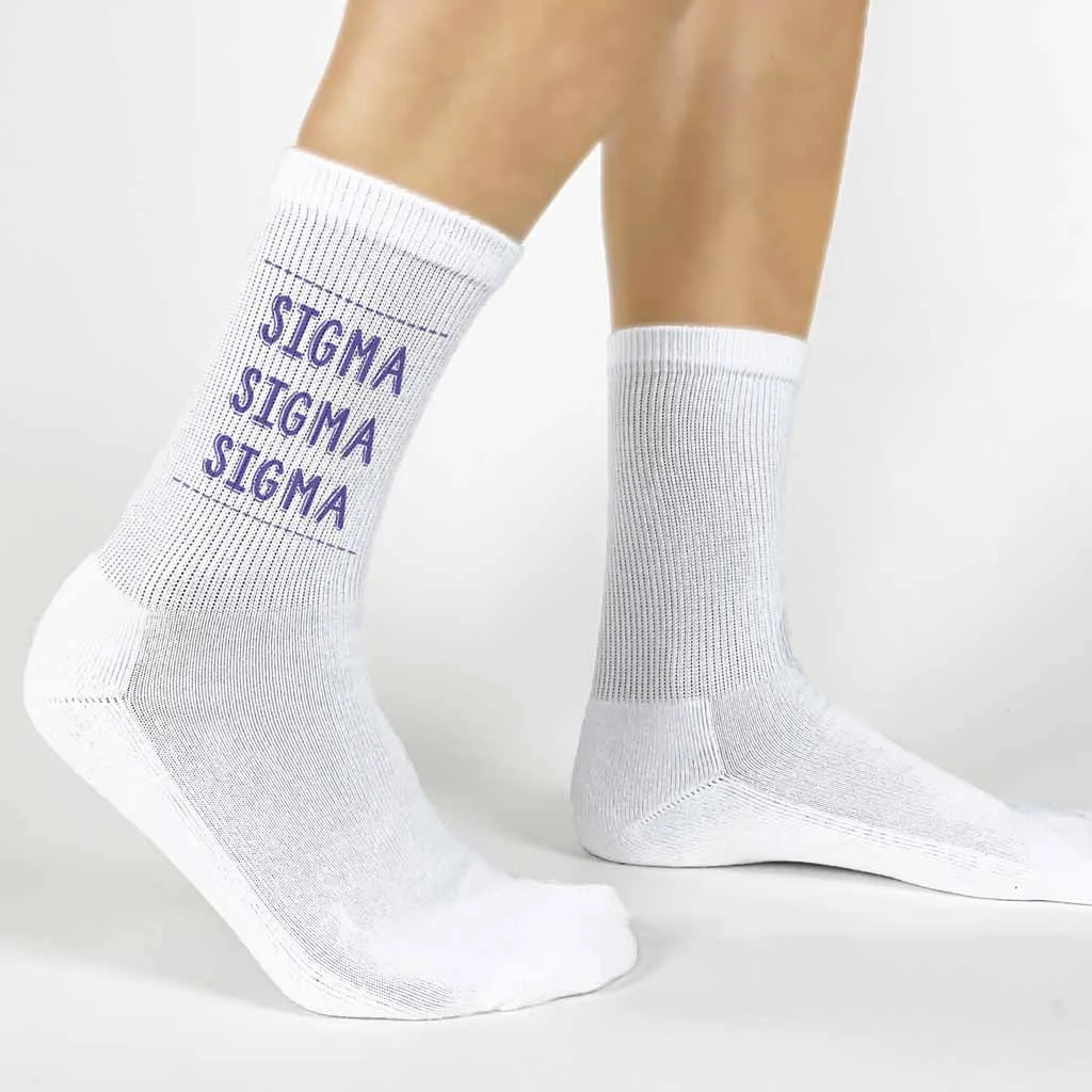 Sigma Sigma Sigma Crew Socks with Sigma Sigma Sigma Name in Sorority Colors