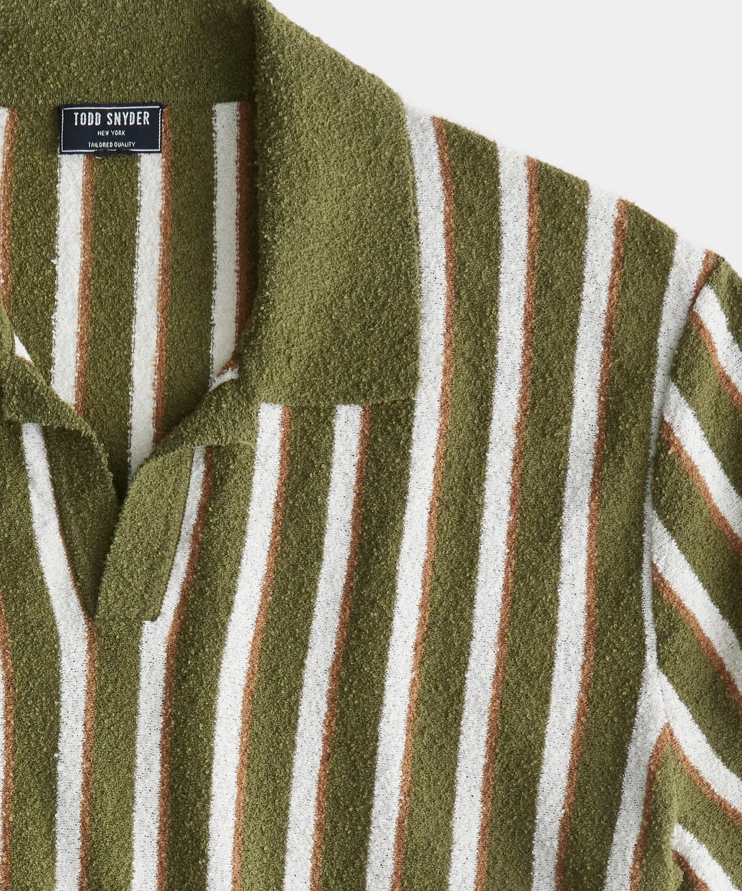 Striped Boucle Montauk Polo in Oak Moss