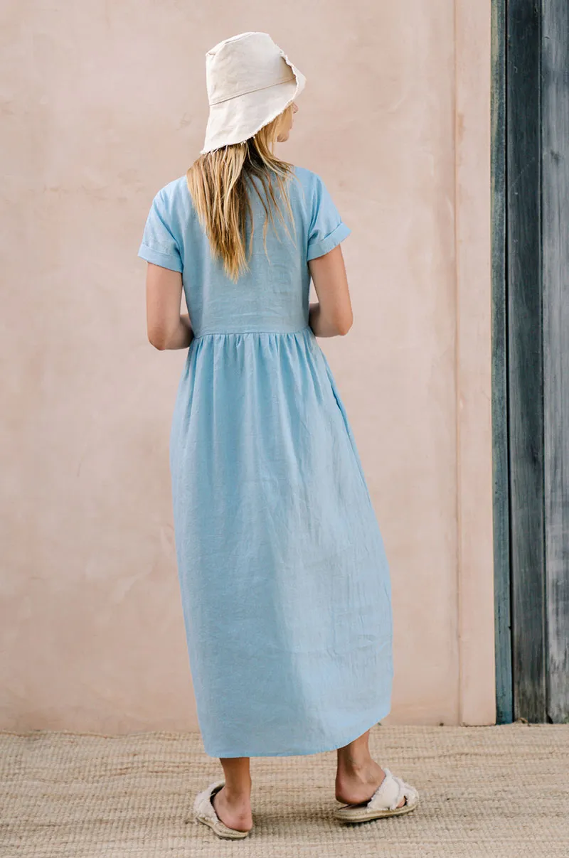 SUNSEEKER Midi Dress - sky blue linen