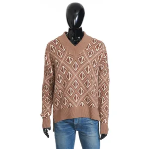 Sweater With CD Diamond Motif In Coffee Brown Wool and Cashmere Knit