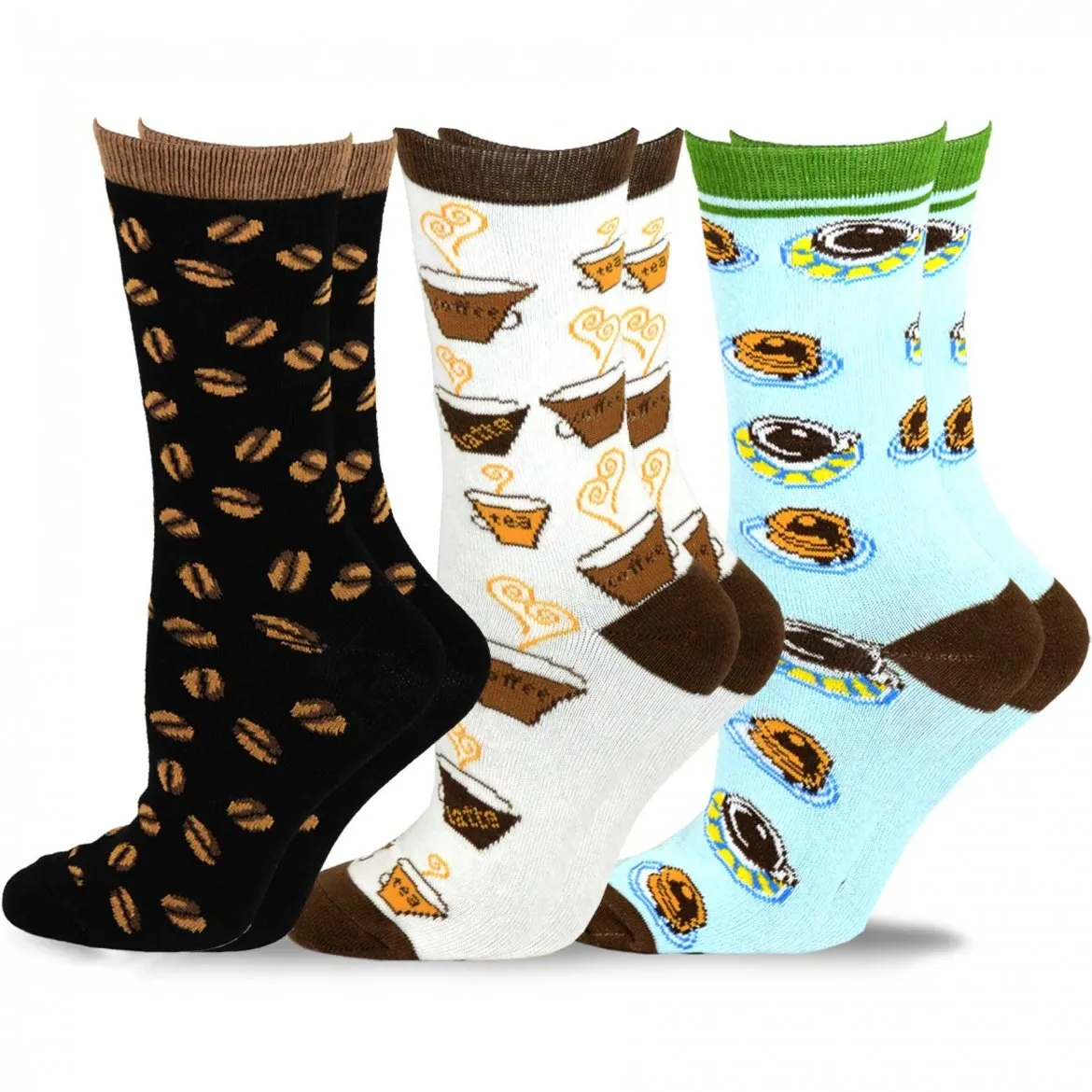 TeeHee Socks Women's Novelty Coffee and Pancakes 3-Pack (11428)