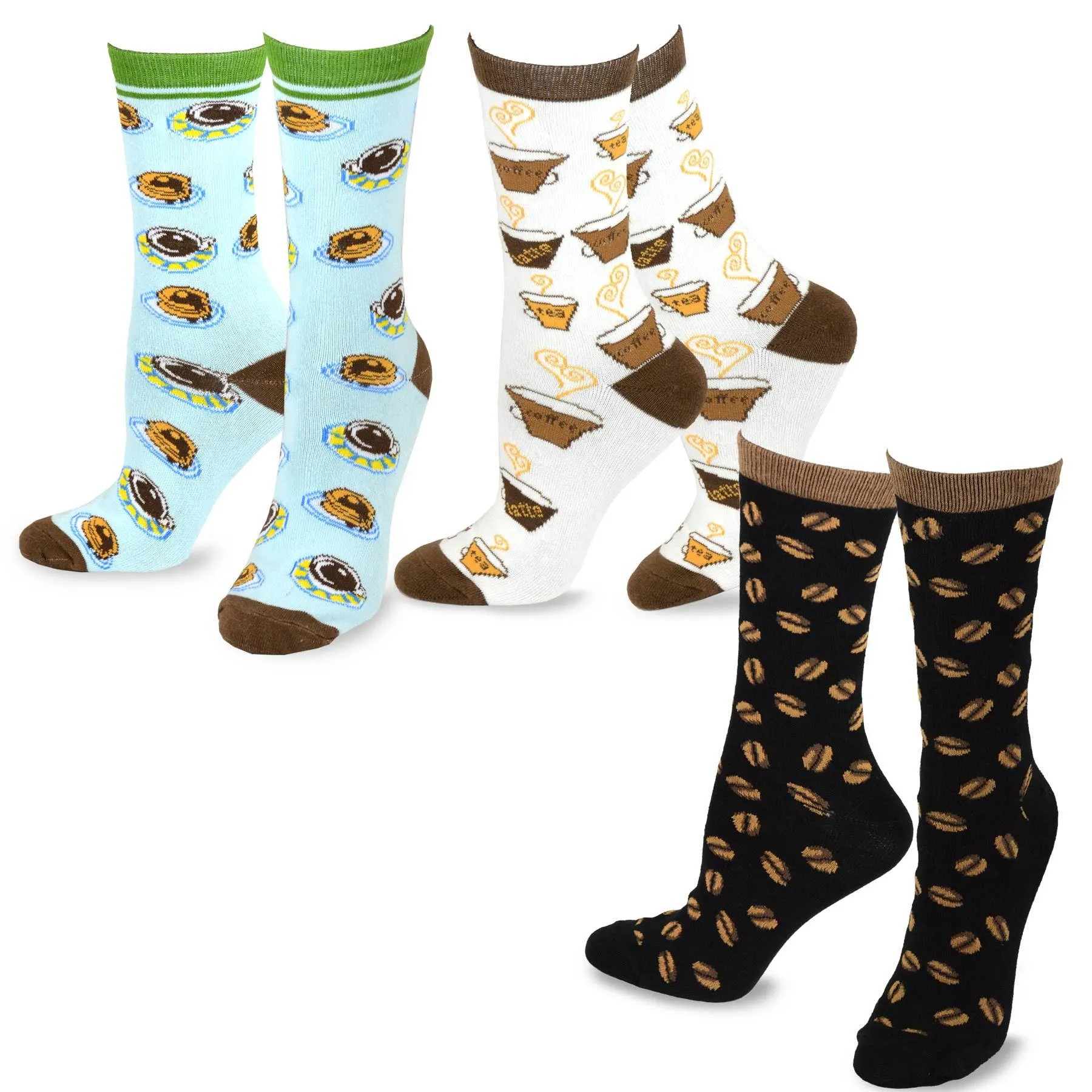 TeeHee Socks Women's Novelty Coffee and Pancakes 3-Pack (11428)