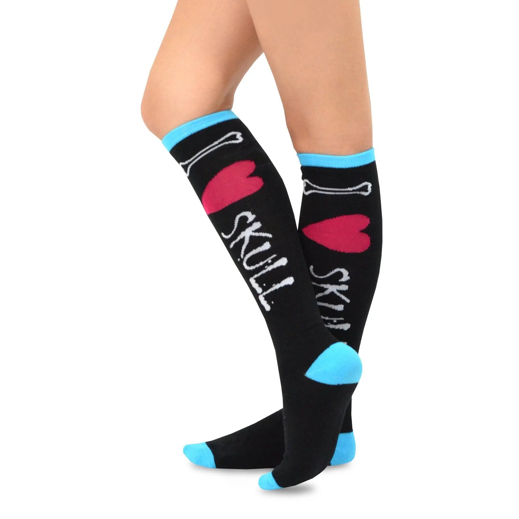 TeeHee Socks Women's Novelty Cotton Knee High Skull 3-Pack (10801)