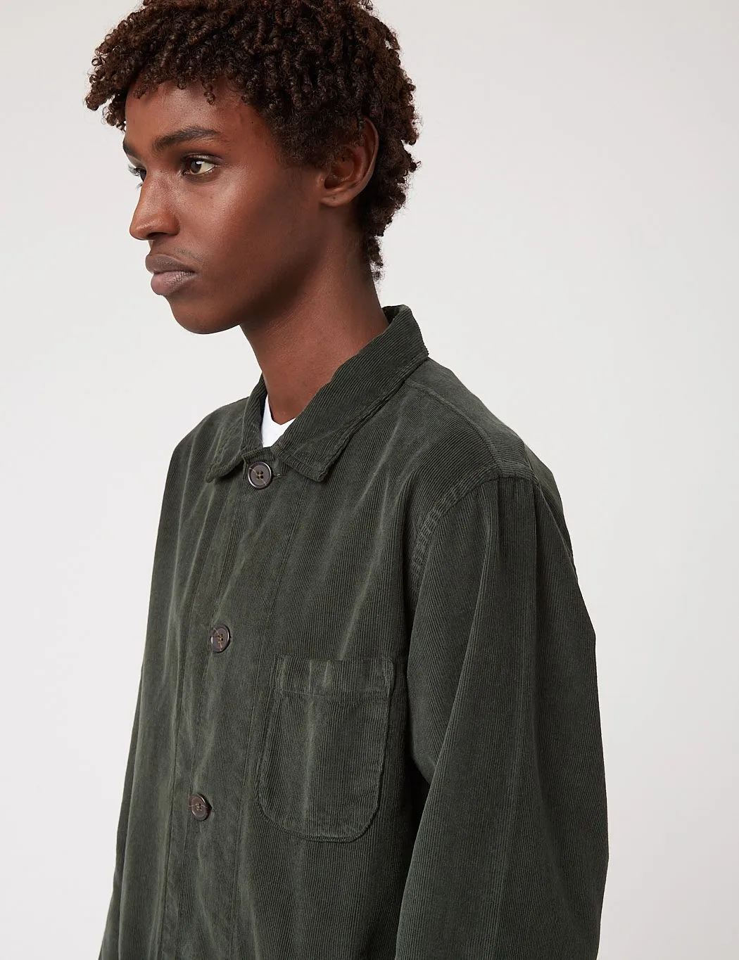 Universal Works Bakers Overshirt (Fine Corduroy) - Forest Green