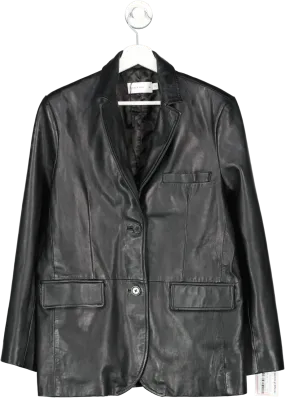 Warehouse Black Real Leather Single Breasted Blazer UK 10