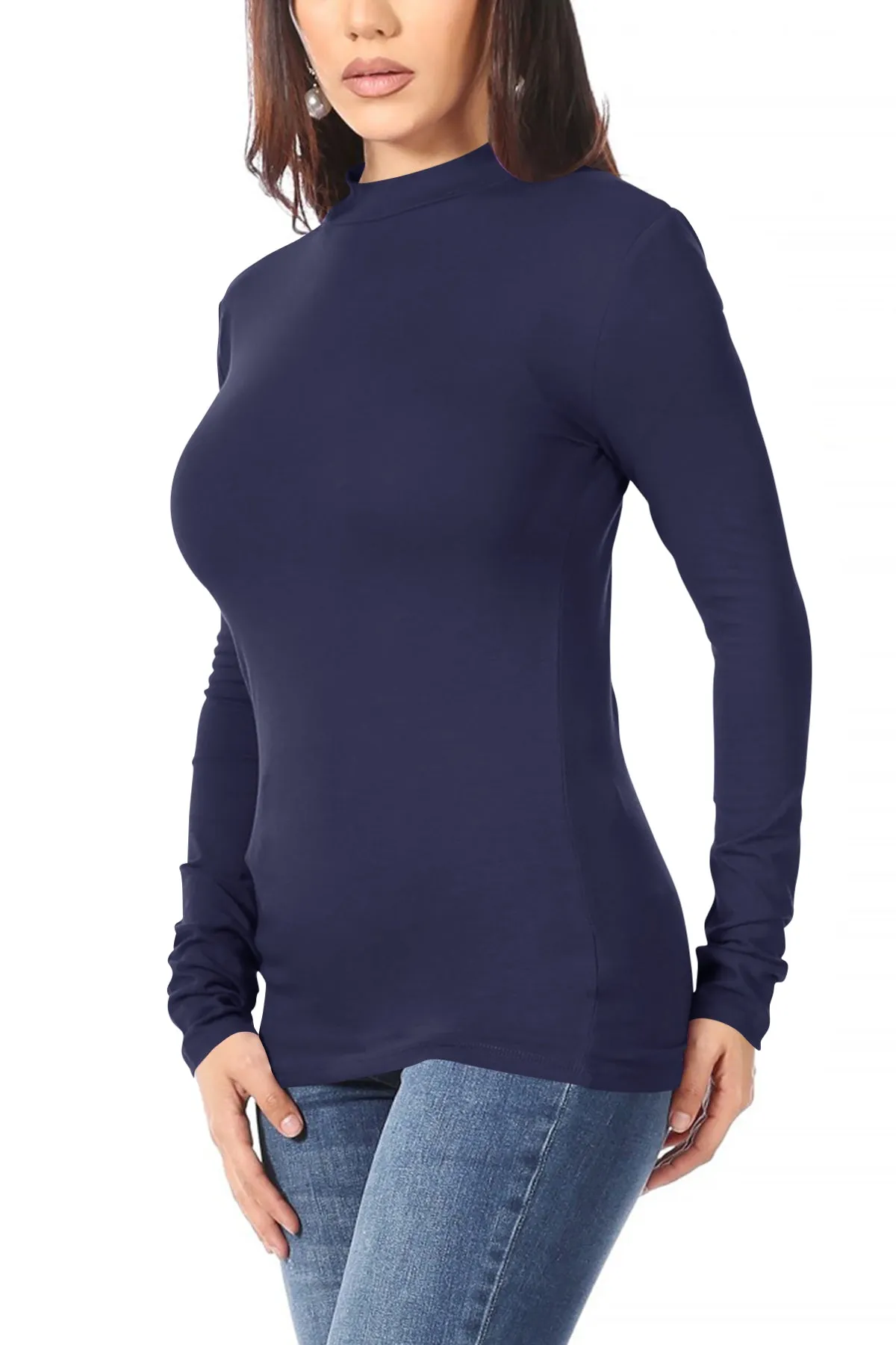 Women's Casual Solid Mock Neck Long Sleeve T-Shirt Top