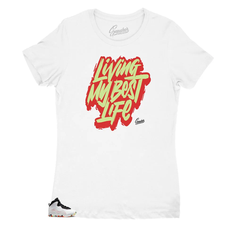 Women's Retro 10 Ember Glow Shirt - Livin Life - White