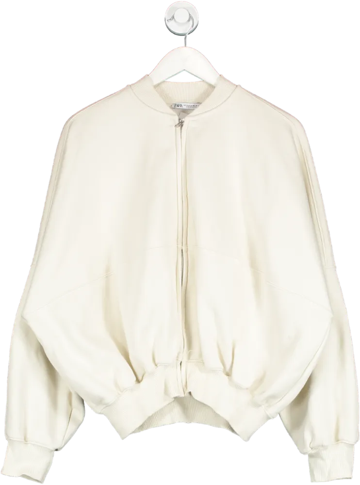 ZARA Cream Bomber Sweatshirt With Zip UK M